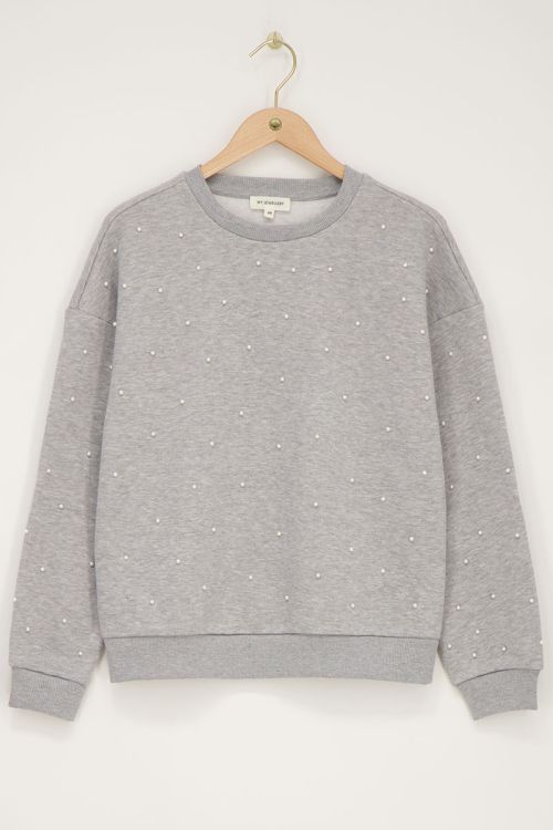 Grijze oversized sweater met parels