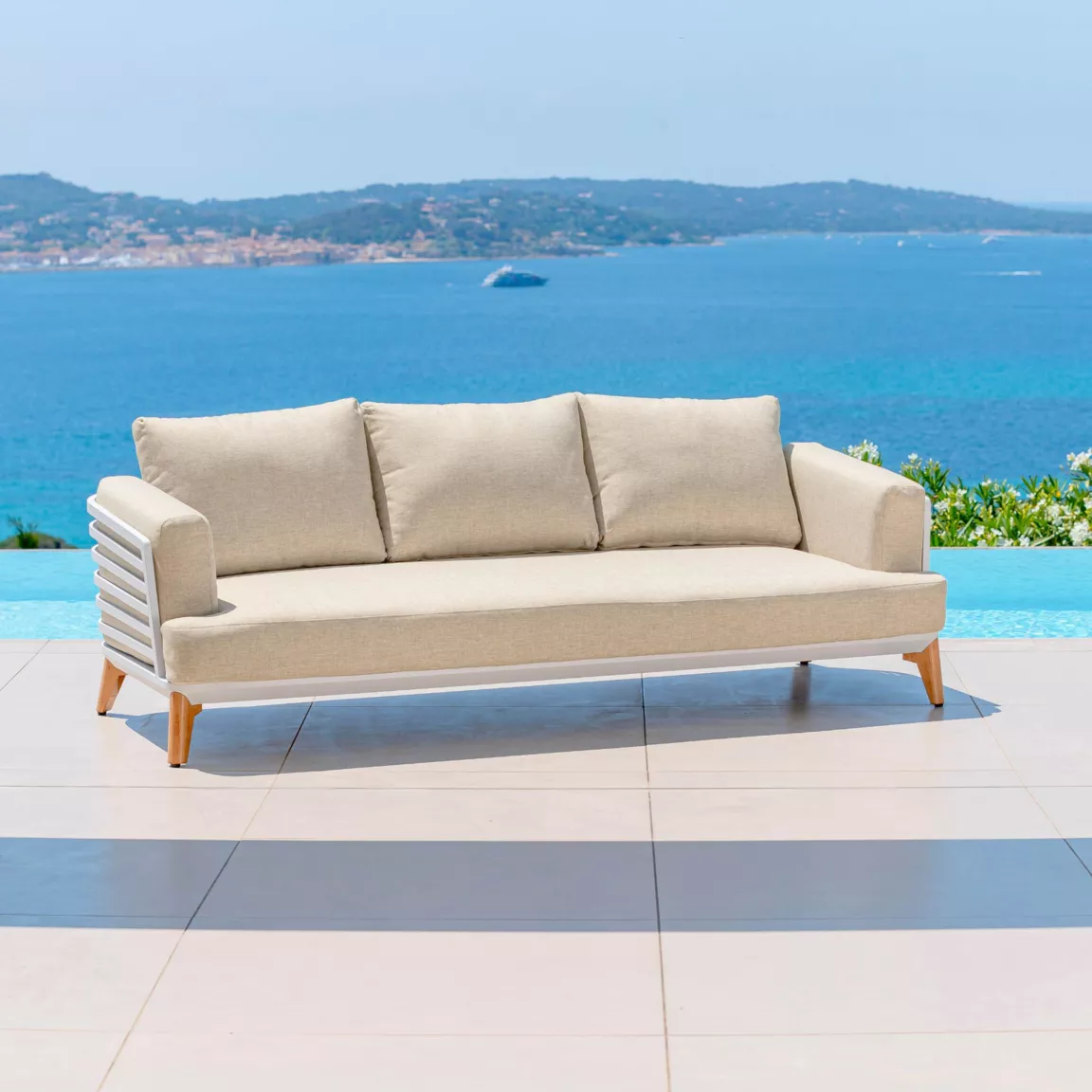 Salon de jardin aluminium 7 places 6 pcs Monte Carlo Blanc et beige
