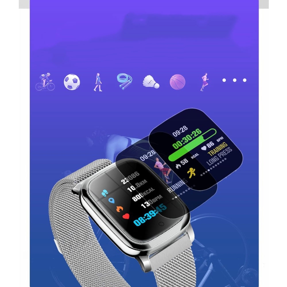 Spritzwasserfester Fitness Tracker Smart Watch mit Herzfrequenz- / Körpertemperaturmessung und 1.3