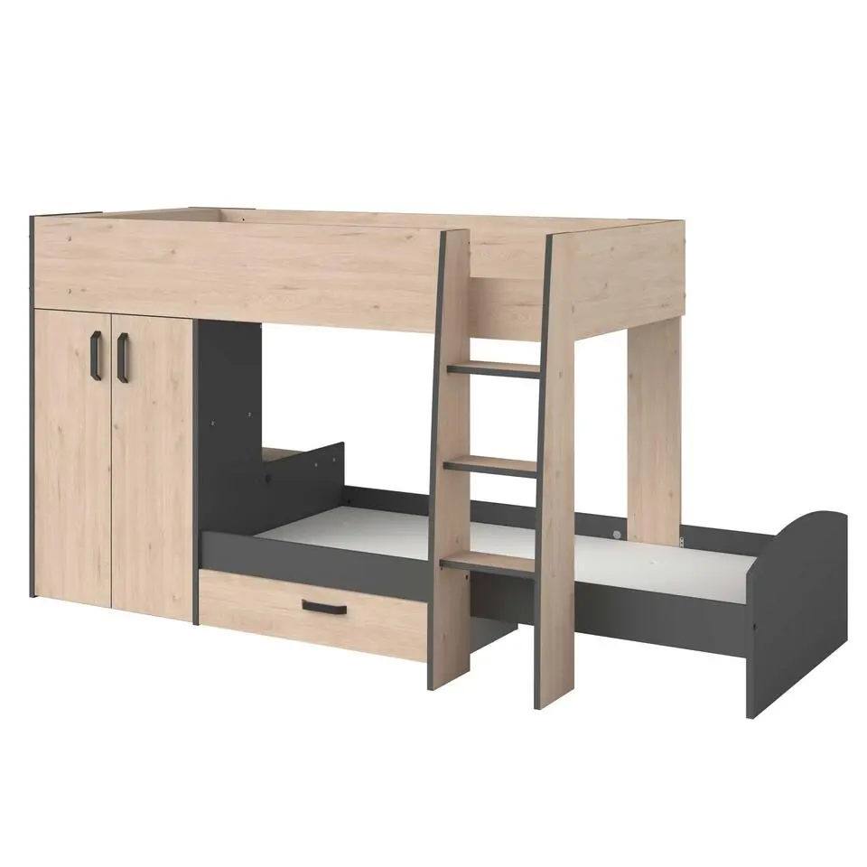Stapelbed Stim met kast & lade - eik/grijs
