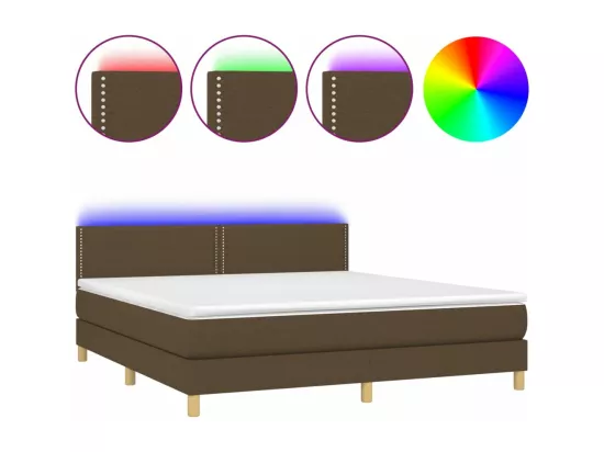 Sommier tapissier matelas et LED Marron foncé 160x200 cm Tissu