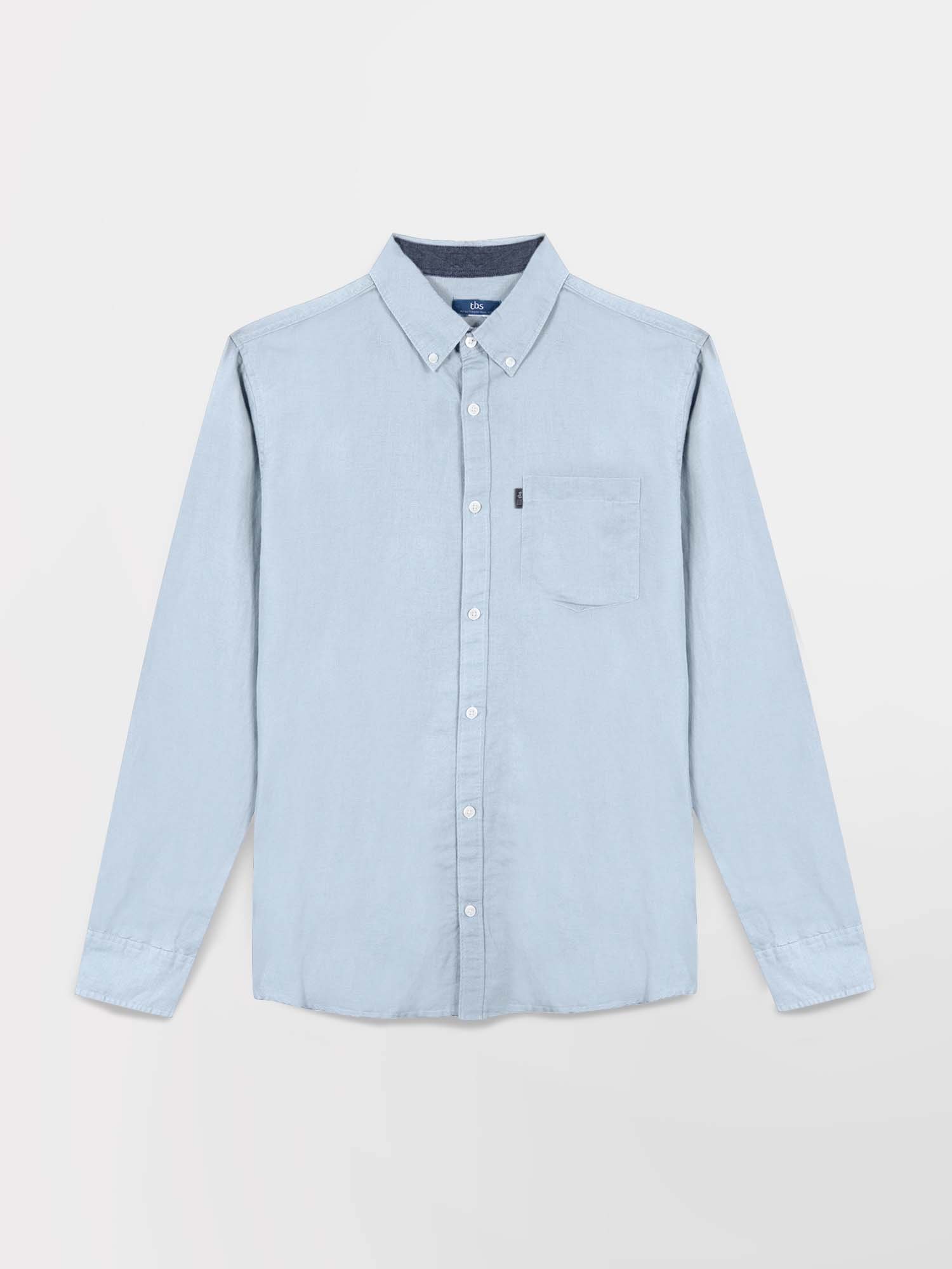 Chemise Homme Manches Longues Lin\/Coton Bleu Clair