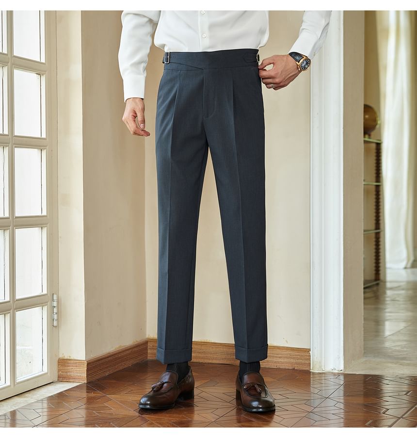 Omozando - Mid Rise Plain Tapered Dress Pants