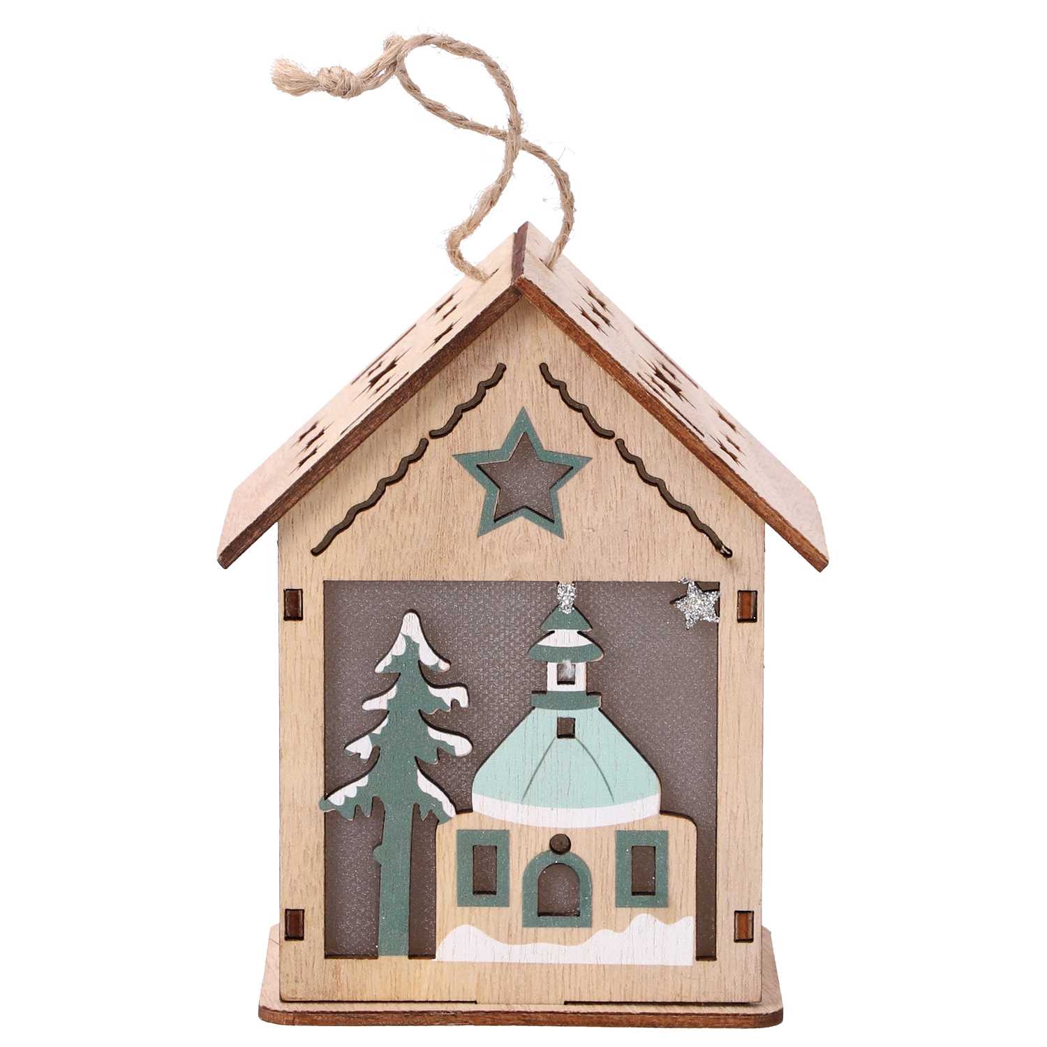 LED Deko Haus 2fach Holz
