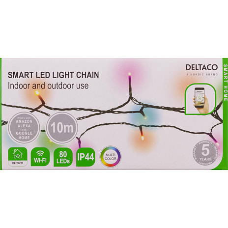 Deltaco smart udendørs lyskæde 10 meter 80 LED - flere farver