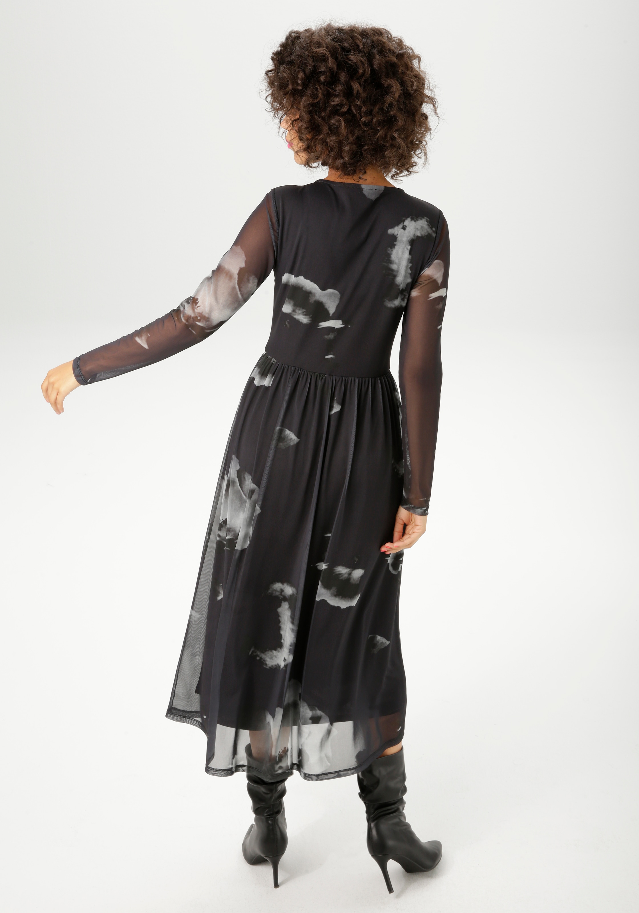 Aniston CASUAL Midikleid mit grossflächigen Batik-Blüten bedruckt - NEUE KOLLEKTION