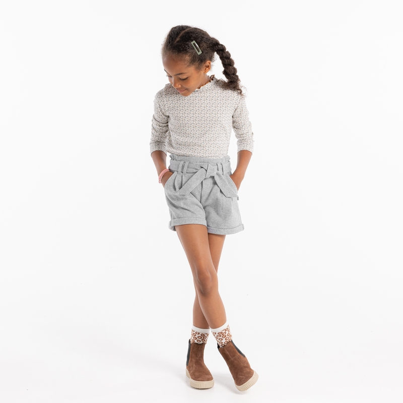 T-shirt côtelé imprimé gris fille