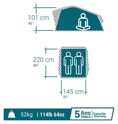 Tente de Toit Gonflable Quechua MH900 2 Personnes Vert