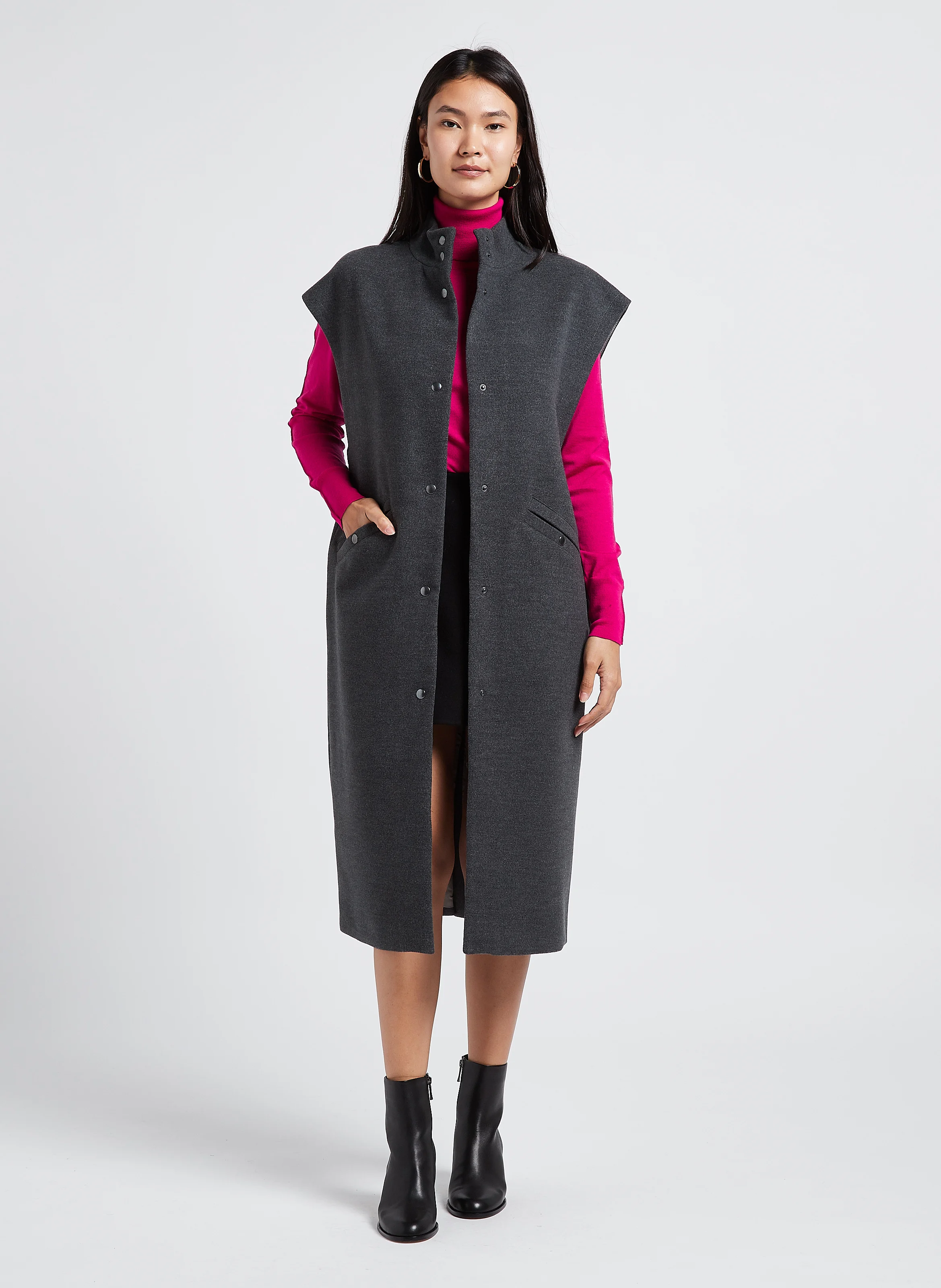 CHARLIE - Manteau col montant sans manches | Gris