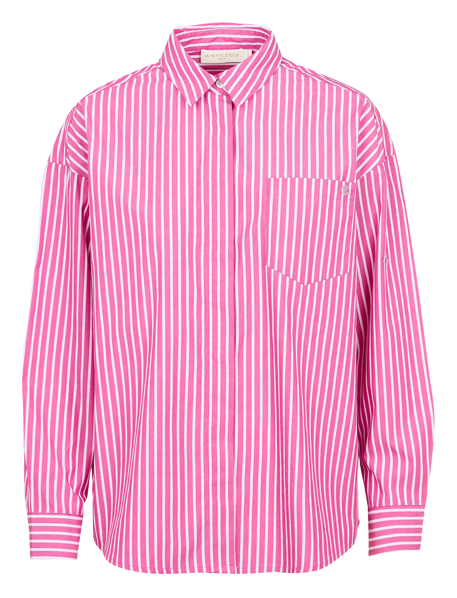 CLONY - Chemise col classique ample en coton rayé | Rose