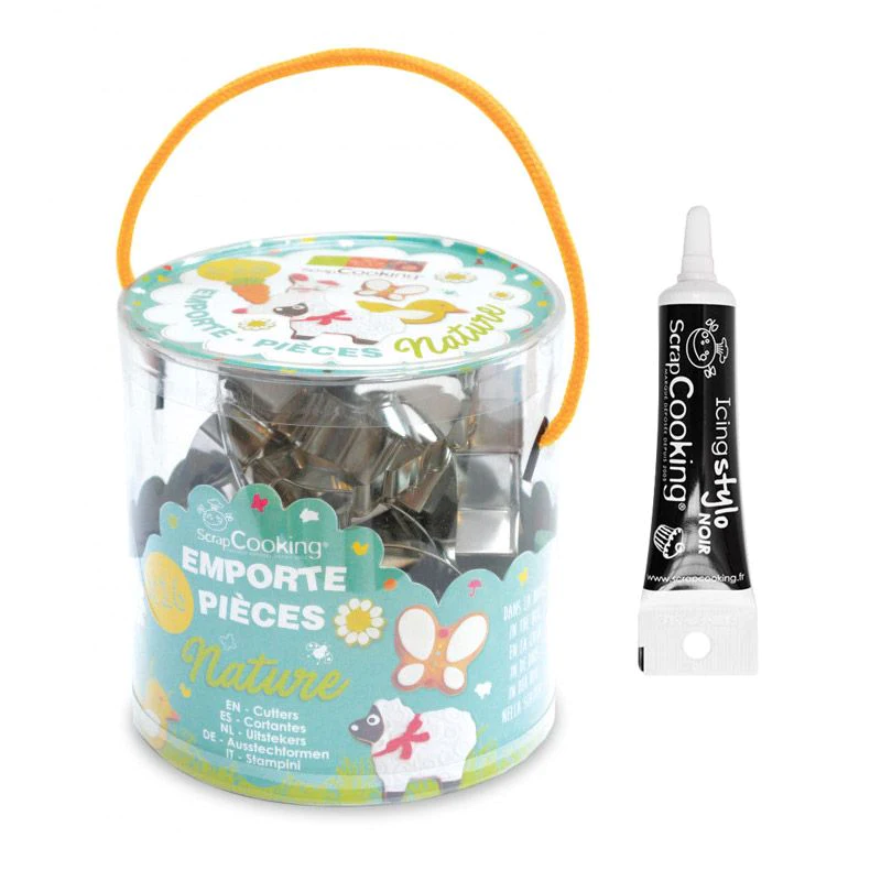 16 emporte-pièces Nature + Stylo de glaçage noir Scrapcooking