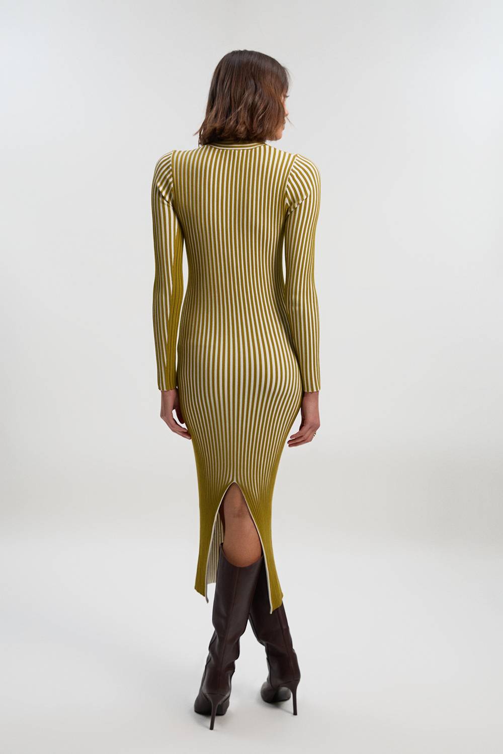 KarenMillen Robe Midi Tricotée à Manches Longues Ajustée à Rayures