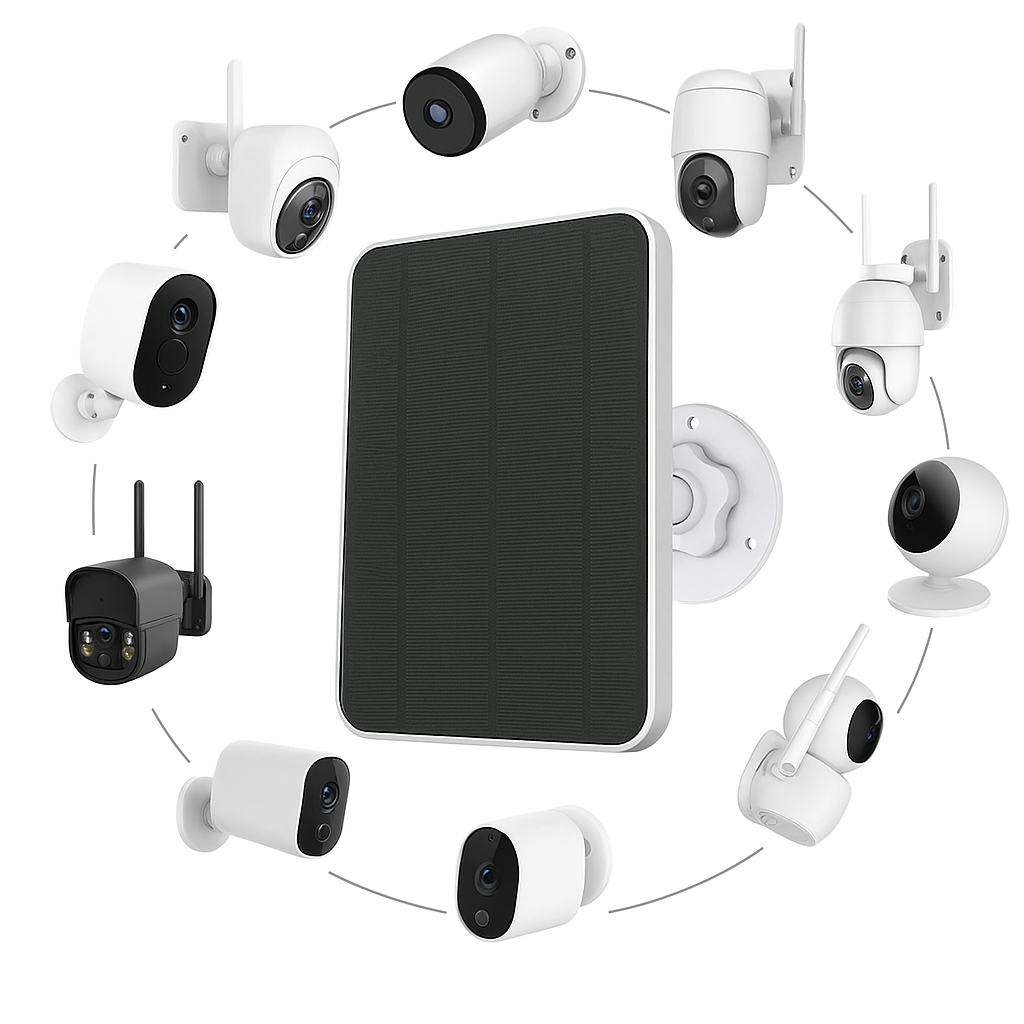 (5W) Solar Panel Sonnenkollektor mit USB-C Anschluss für Sicherheitskameras   Verstellbarer Halterung - Schwarz