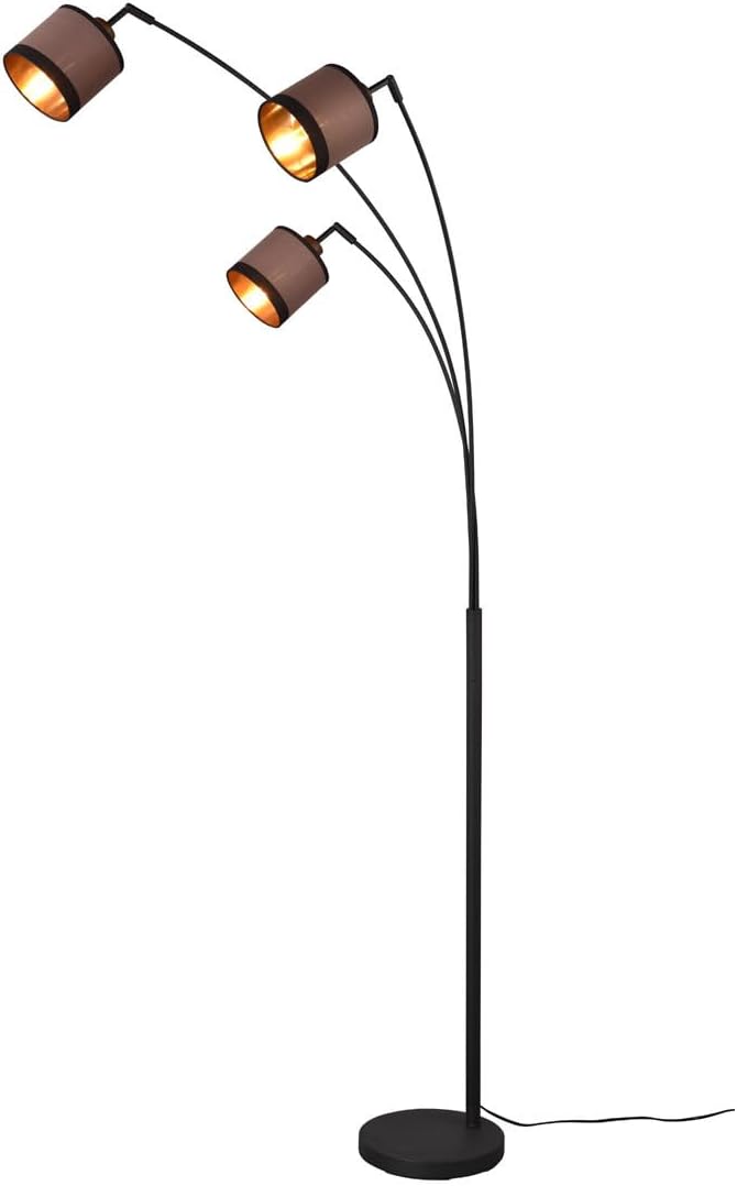 RL LIVE YOUR LIGHT Große Stehleuchte DAVOS 3-flammig mit Stoffschirmen in Taupe/Gold, Höhe 185cm