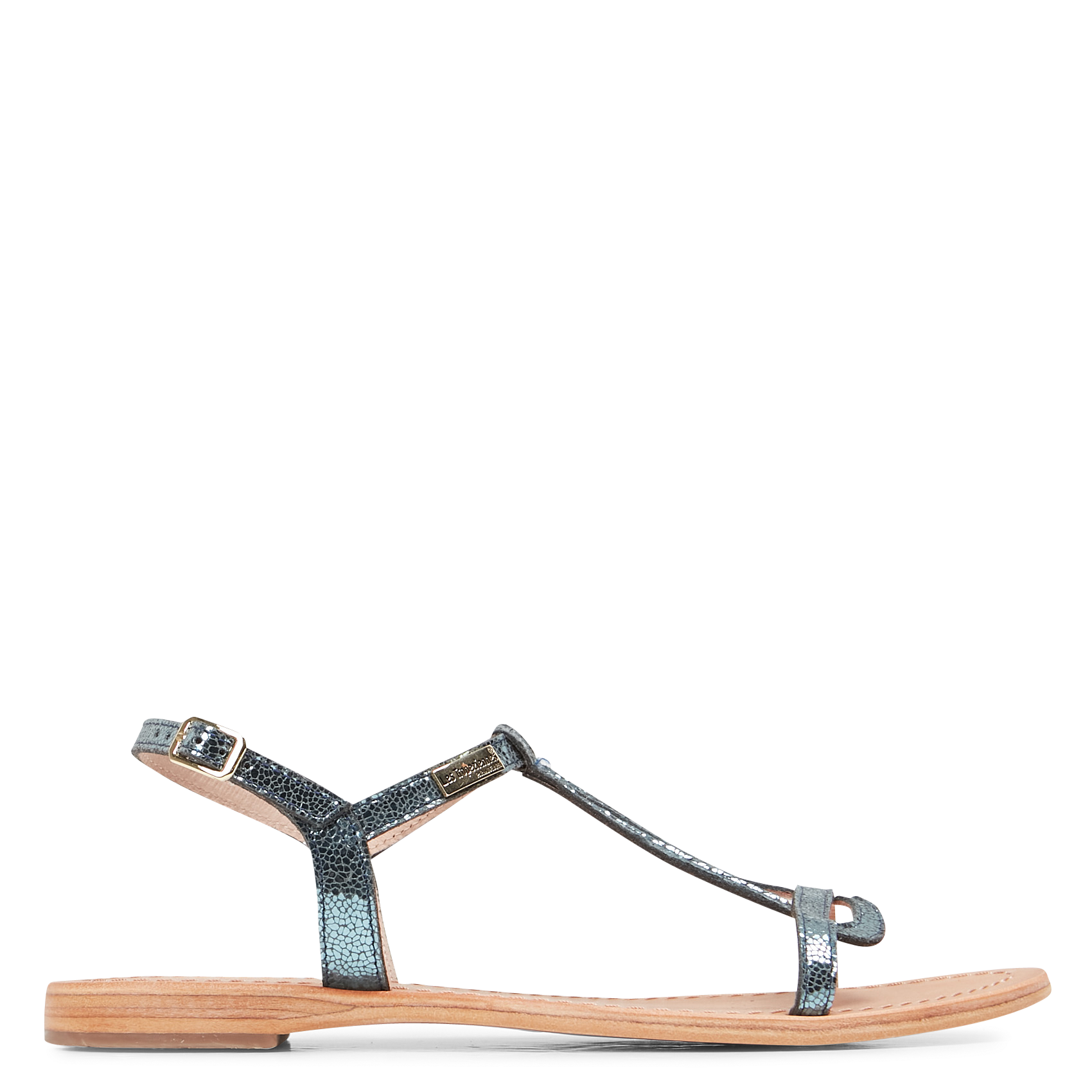 HAMAT - Sandales plates en cuir métallisé | Bleu