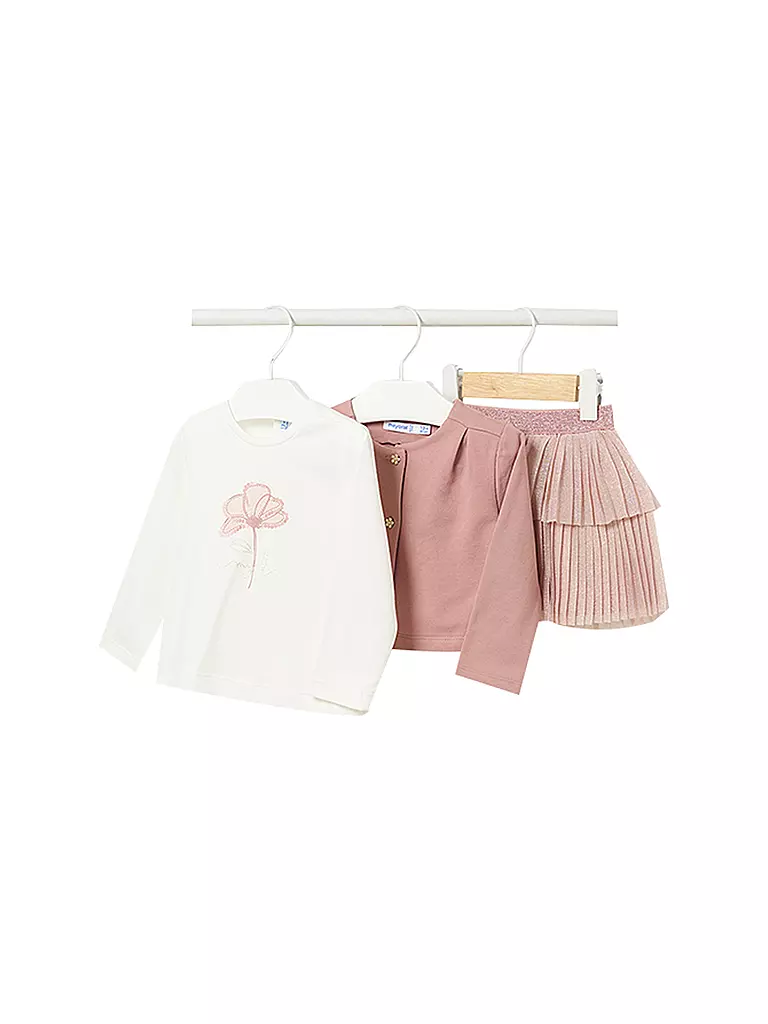 MAYORAL Baby Set Langarmshirt, Jäckchen, Rock 3-teilig  rosa