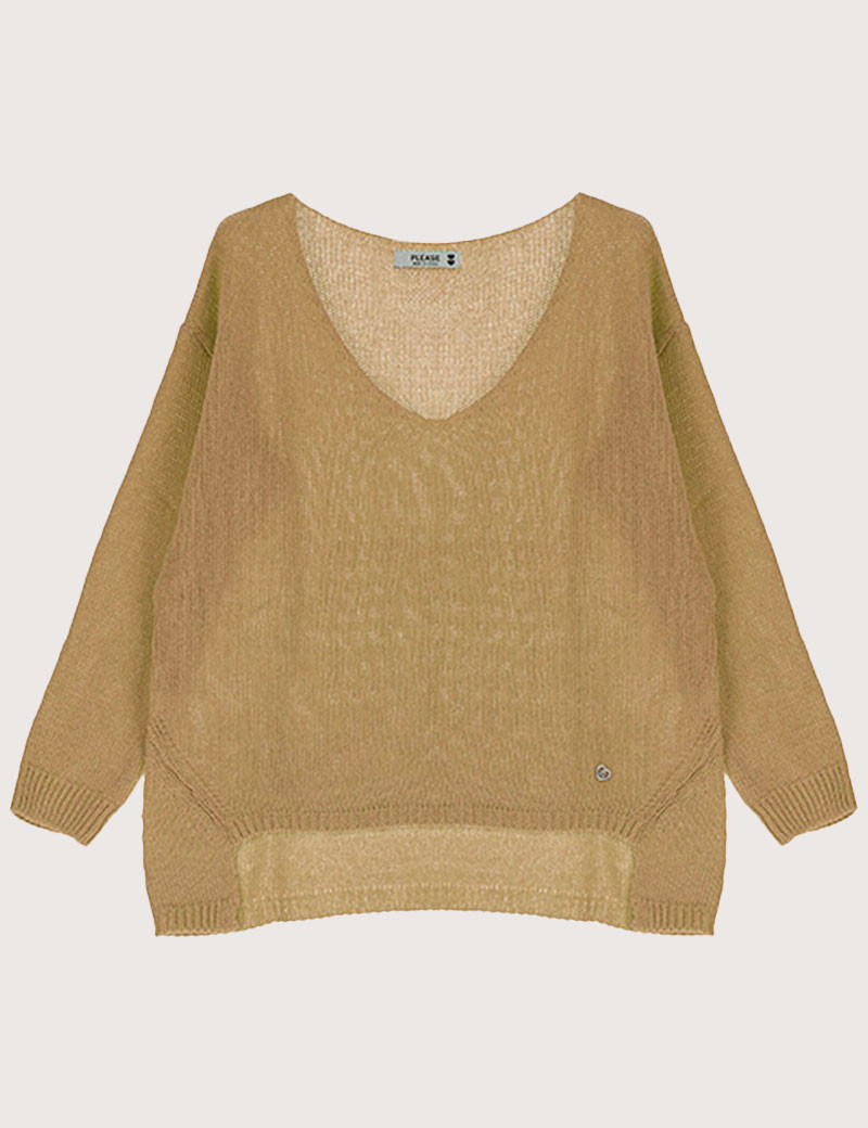 PLEASE PULL MAILLE FINE COL V BEIGE