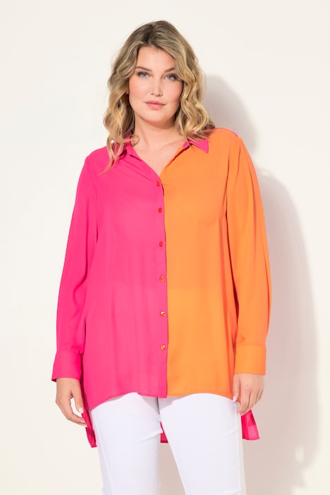 Bluse, A-Linie, Satin, Colorblocking, Langarm