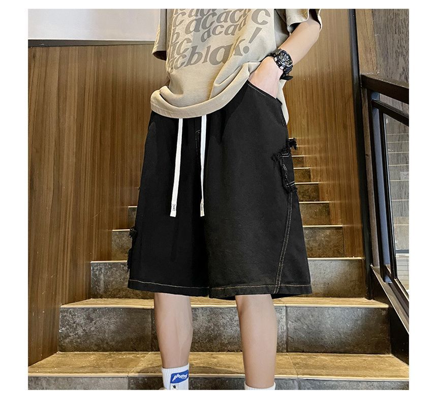 Hushgrain - Lage denim shorts met contrasterende stiksels
