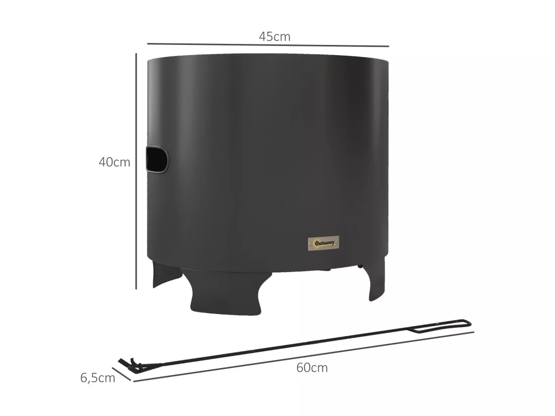 Brasero extérieur portable avec tisonnier - Ø 45 cm - acier inox métal noir