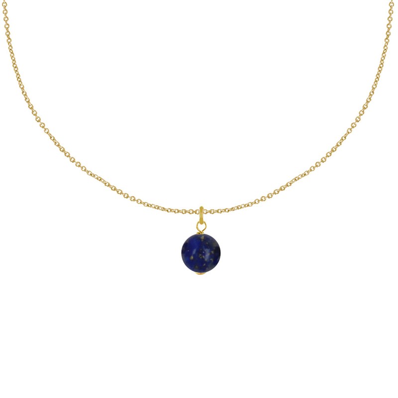Collier Plaqué Or Pendentif Perle de Lapis Lazuli