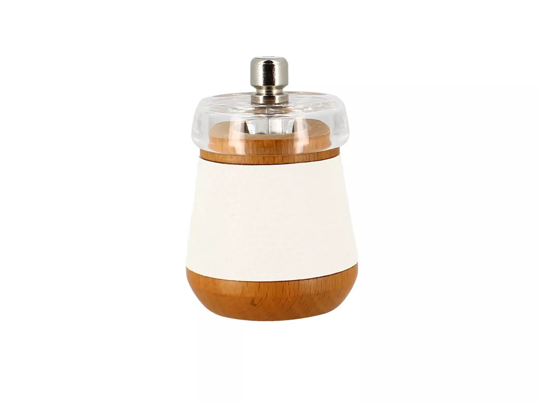 Ogo Living - Moulin A Sel 8.5cm En Bois De Hetre Effet Cuir Blanc