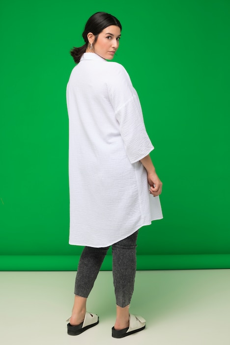 Long-Musselinhemd, oversized, Hemdkragen, Halbarm