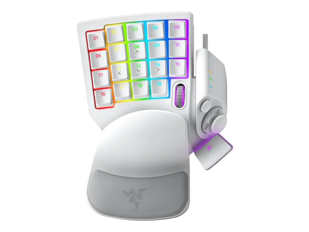 Razer Tartarus Pro - Tastatur - med 8-way directional thumbpad, scrollhjul, tastdefineringsindikator, hyperrespons-tommelknap, mellemrumsaktuator - bagbelyst - USB - tastkontakt: Razer Analog Optical Switches - kviksølvshvid