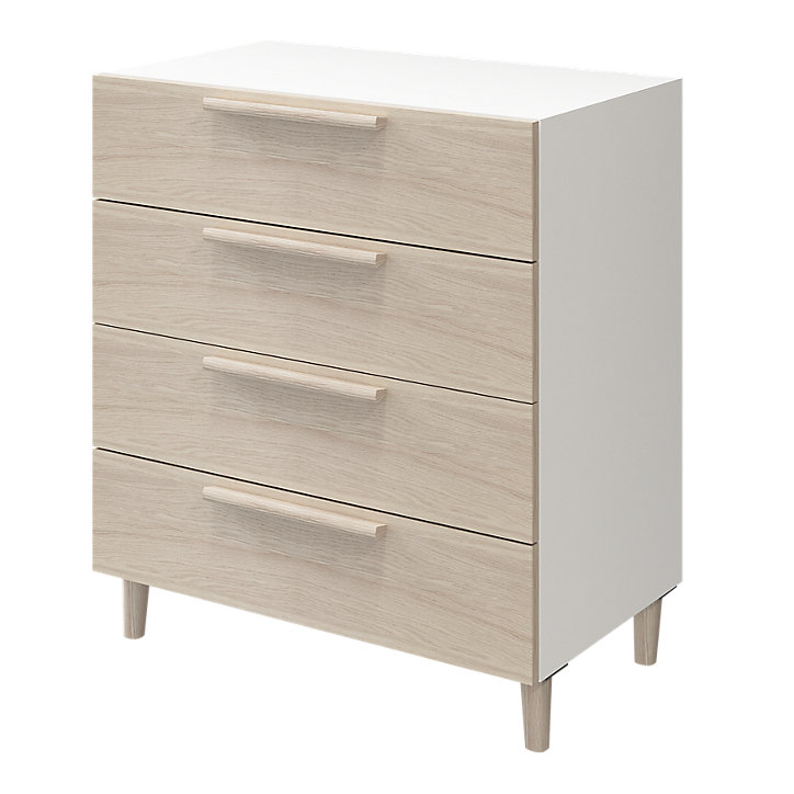 Commode sur pieds blanche et effet chêne 4 tiroirs GoodHome Atomia H. 86 x L. 75 x P. 47 cm