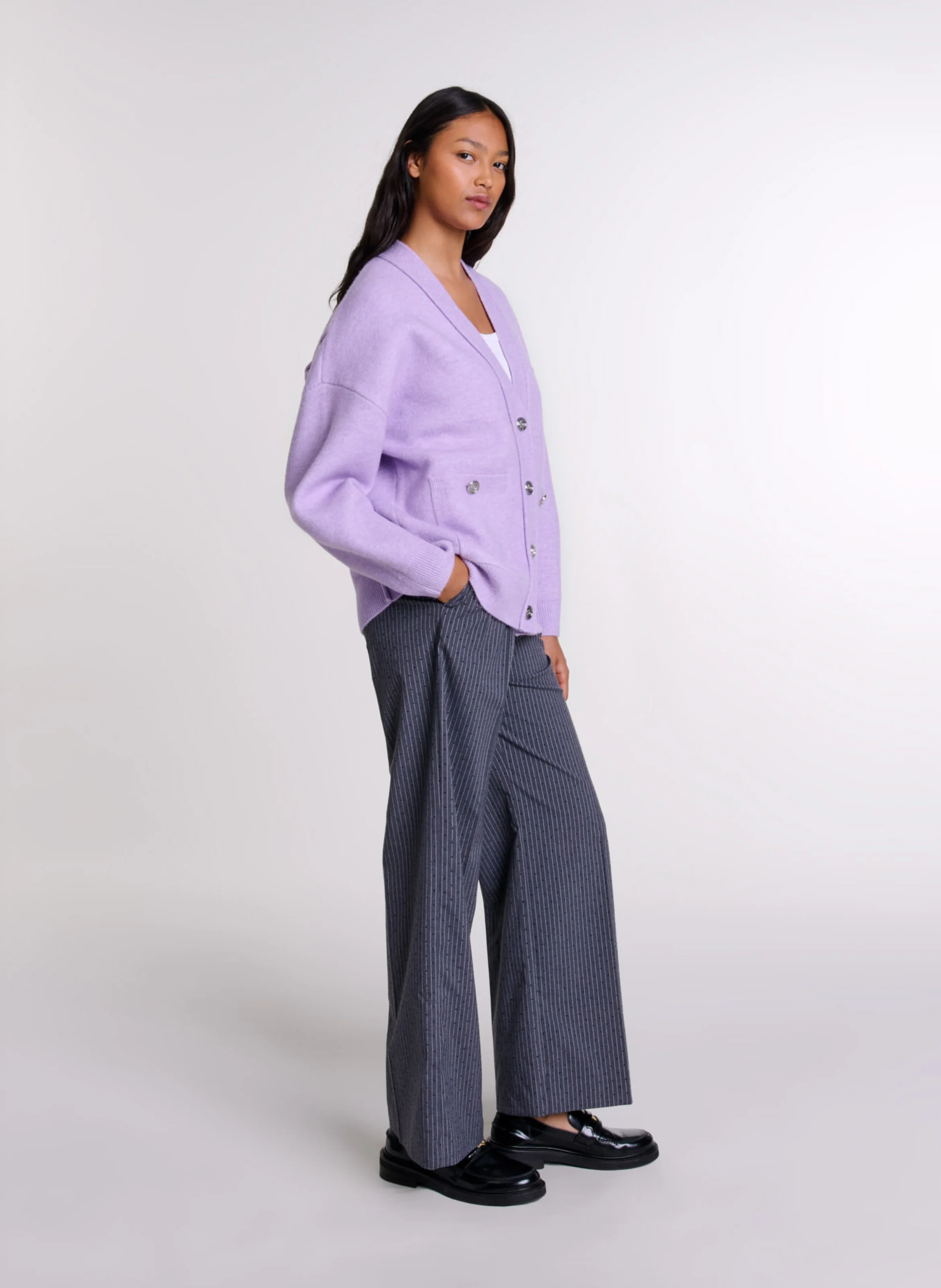 Cardigan col V ample en maille | Violet