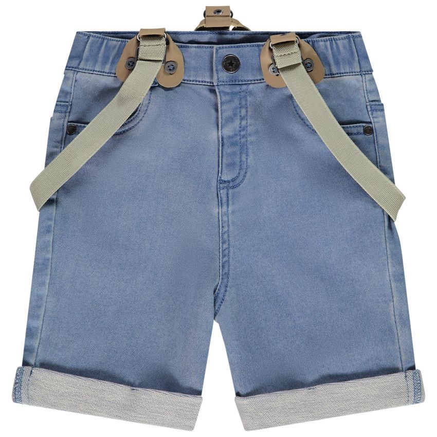 Bermuda en denim avec bretelles amovibles pour bébé garçon - Bleu