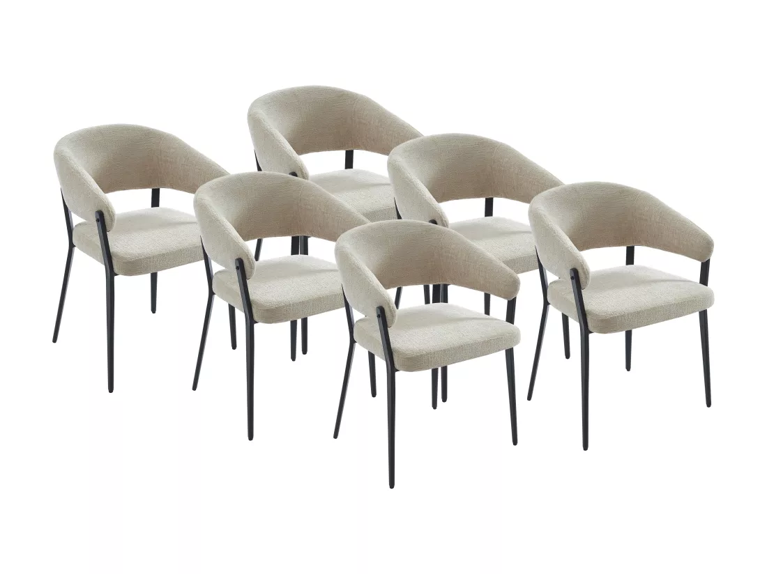 Lot de 6 chaises avec accoudoirs en tissu et métal noir - Beige - AVRELA