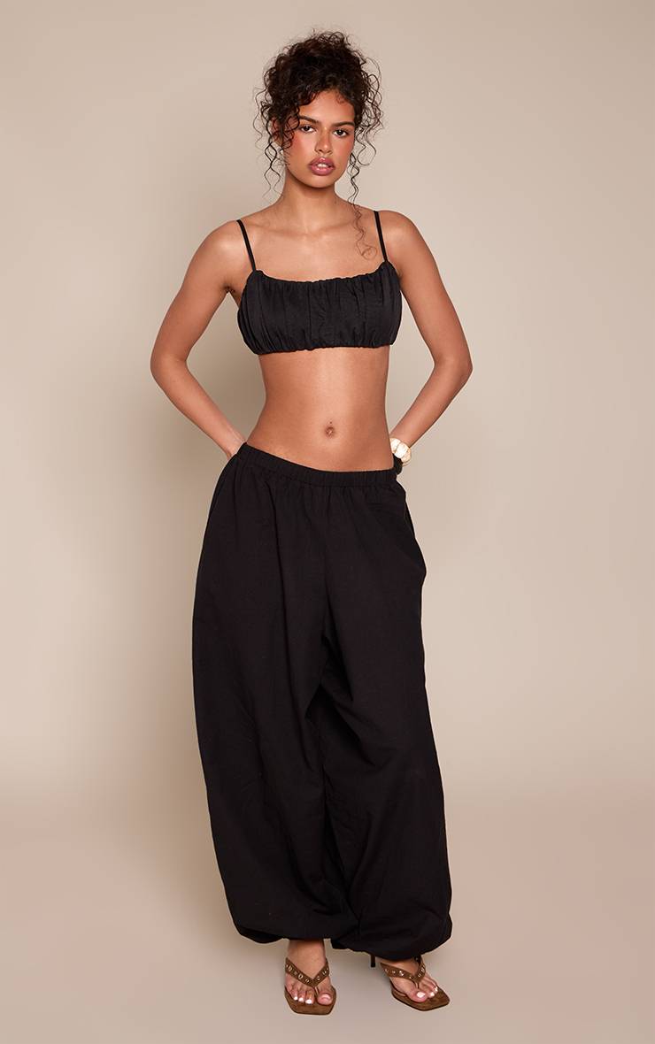 Noir Brassière Bouffante En Tissu Tissé