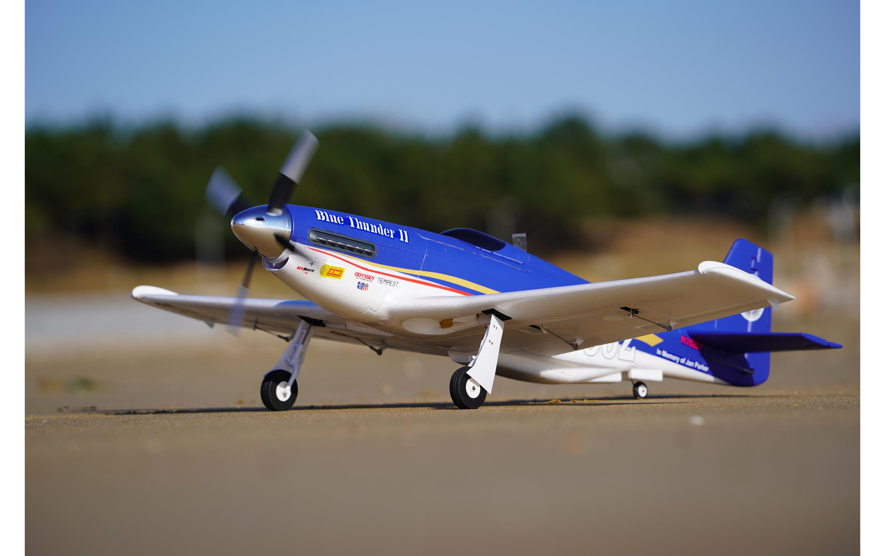 Warbird Mustang P-51 Blue Thunder 1100 mm PNP<br>Airrace Warbird «Blue Thunder» als PNP Modell mit Brushless Antrieb und EInziehfahrwerk