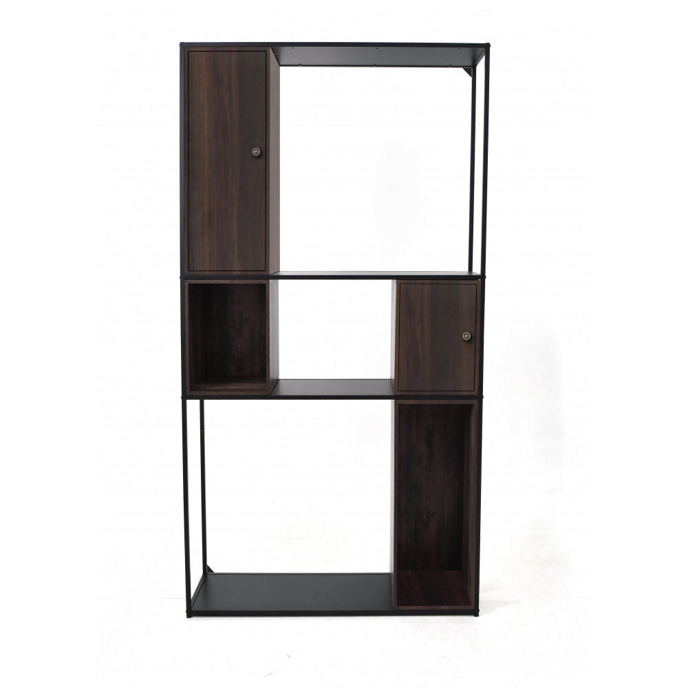 Etagère murale, salon, chambre, bibliothèque structure métal vintage noir/marron 7 rangements 107x35x200cm