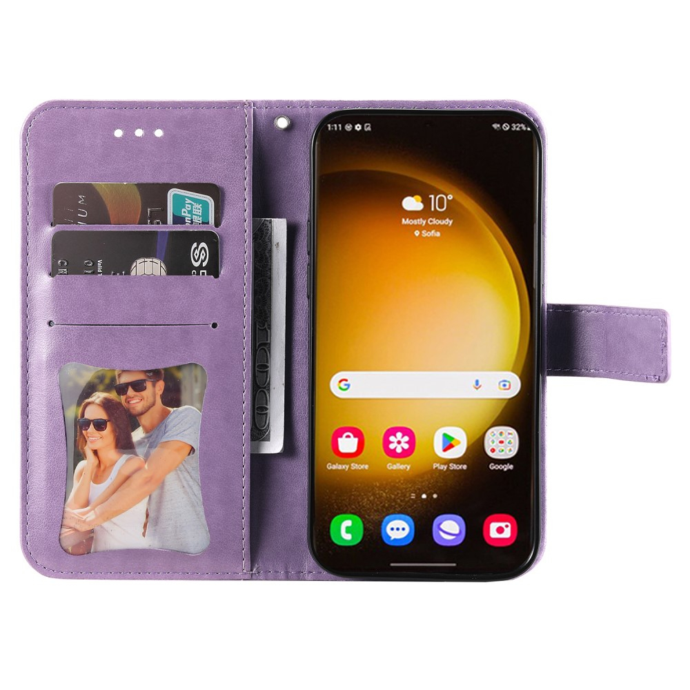 Samsung Galaxy S24 Ultra Leder Tasche Wallet - Mandala Flowers Imprint - Lila