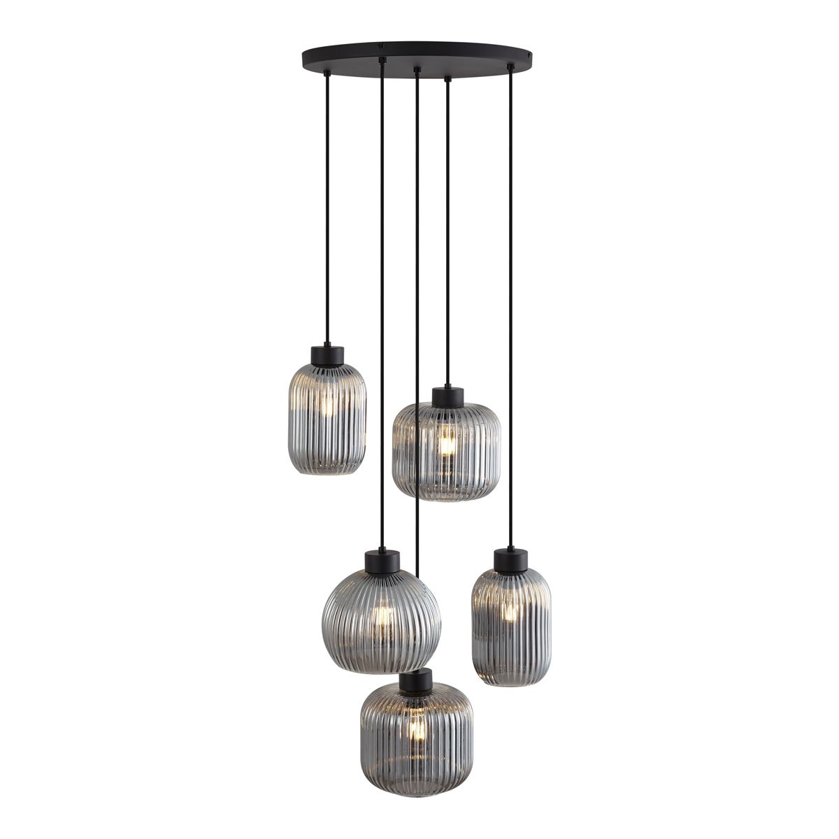 Design hanglamp zwart met smoke glas 5-lichts - Ana
