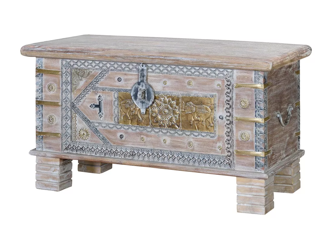 Coffre en bois de manguier blanc vieilli Blanco.Giner y Colomer.45x40x80