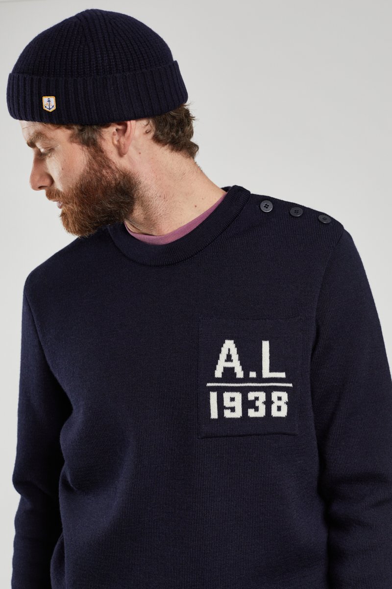 Pull marin avec poche - laine