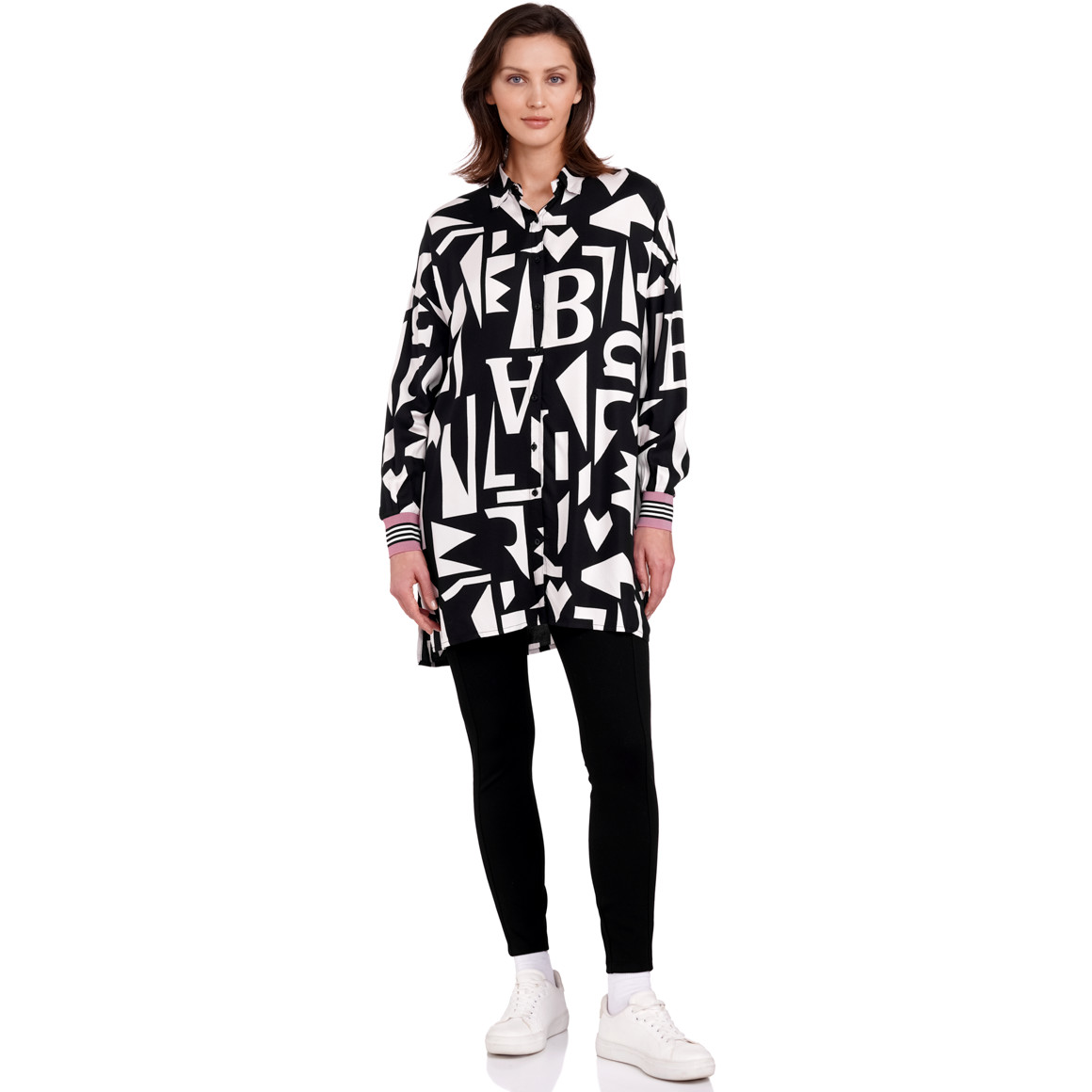 Gina Benotti Damen Longbluse mit grafischem Muster schwarz / weiss