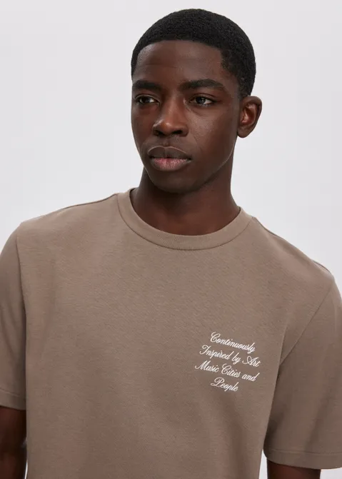 T-shirt met tekst print bruin (TAU.D)