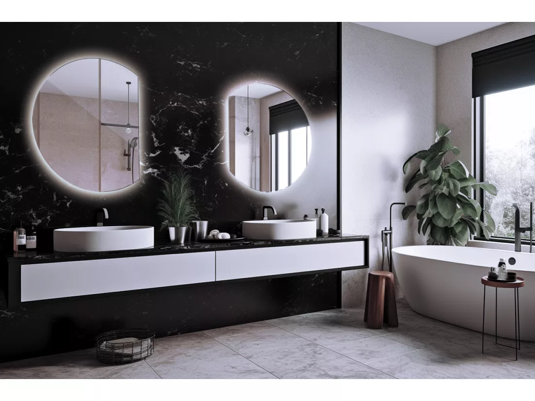 Miroir rond biseauté, miroir moderne avec rétroéclairage LED - 100 cm - Lumière froide