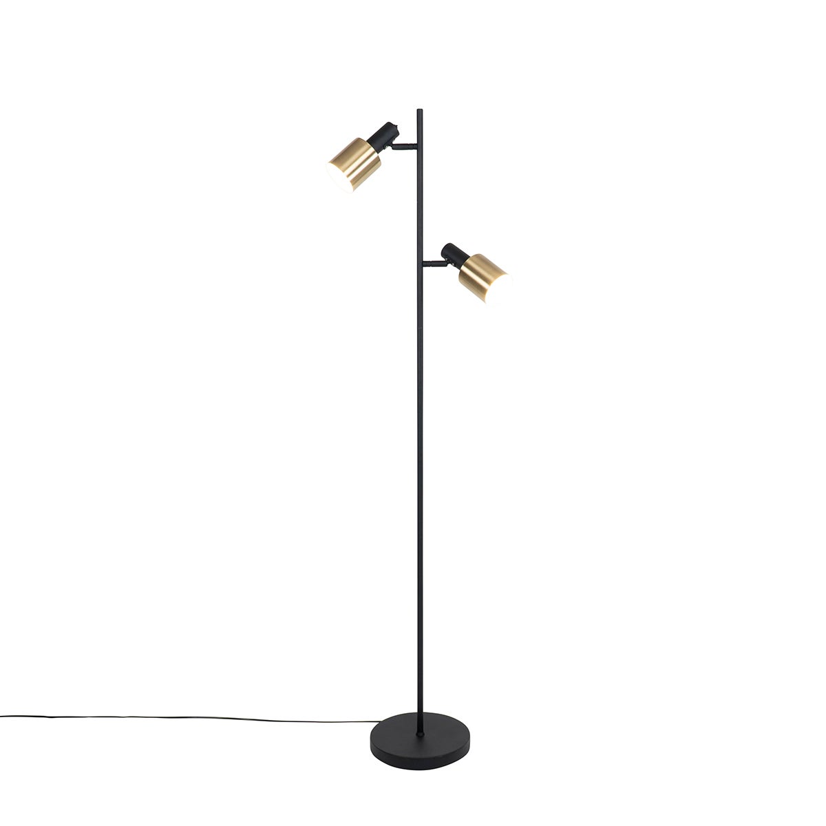 QAZQA - Moderne slimme vloerlamp | Staande lamp | Lamp | Licht zwart met goud | Messing incl. 2 WiFi A60 - Stijn Dimmer | Dimbaar | Woonkamer | Slaapkamer - Staal Langwerpig - LED