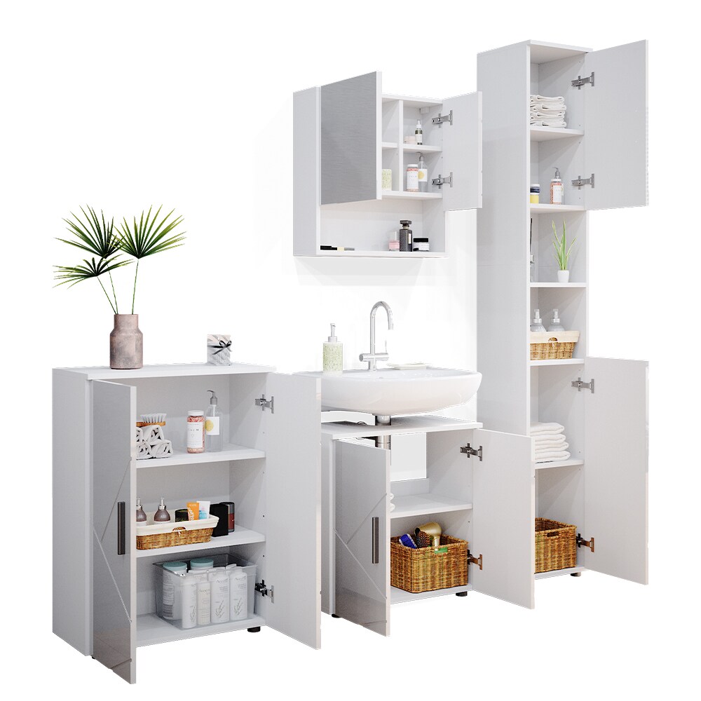Vicco Badmöbel Set Spiegelschrank Hochschrank Unterschrank Irma Weiss Kommode