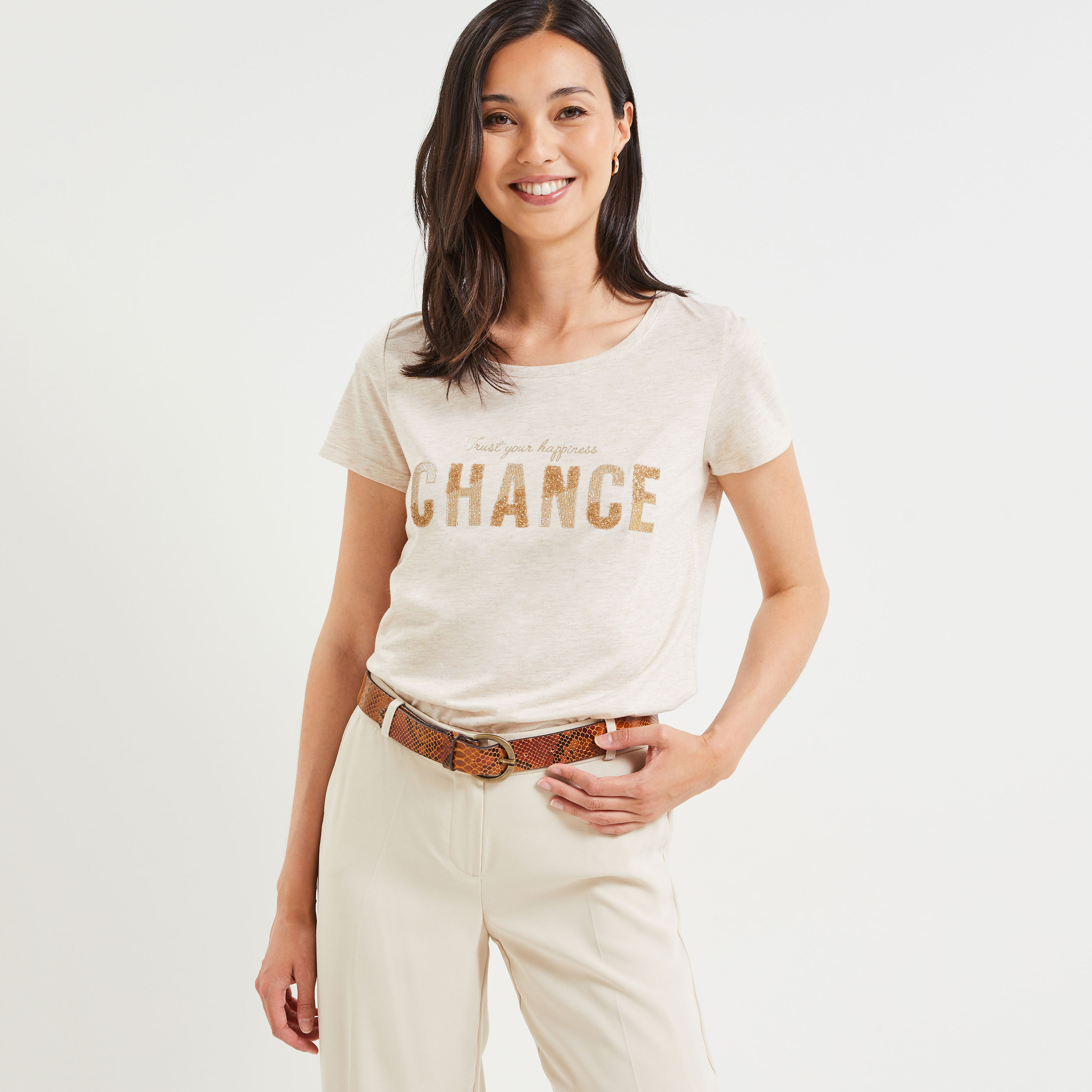 Tshirt à message femme - BEIGE