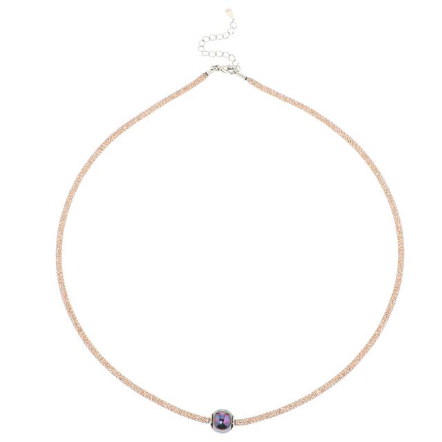 Mesh-Collier & Gleiter, Muschelkernperle, Zirkonia, ca. 48 cm