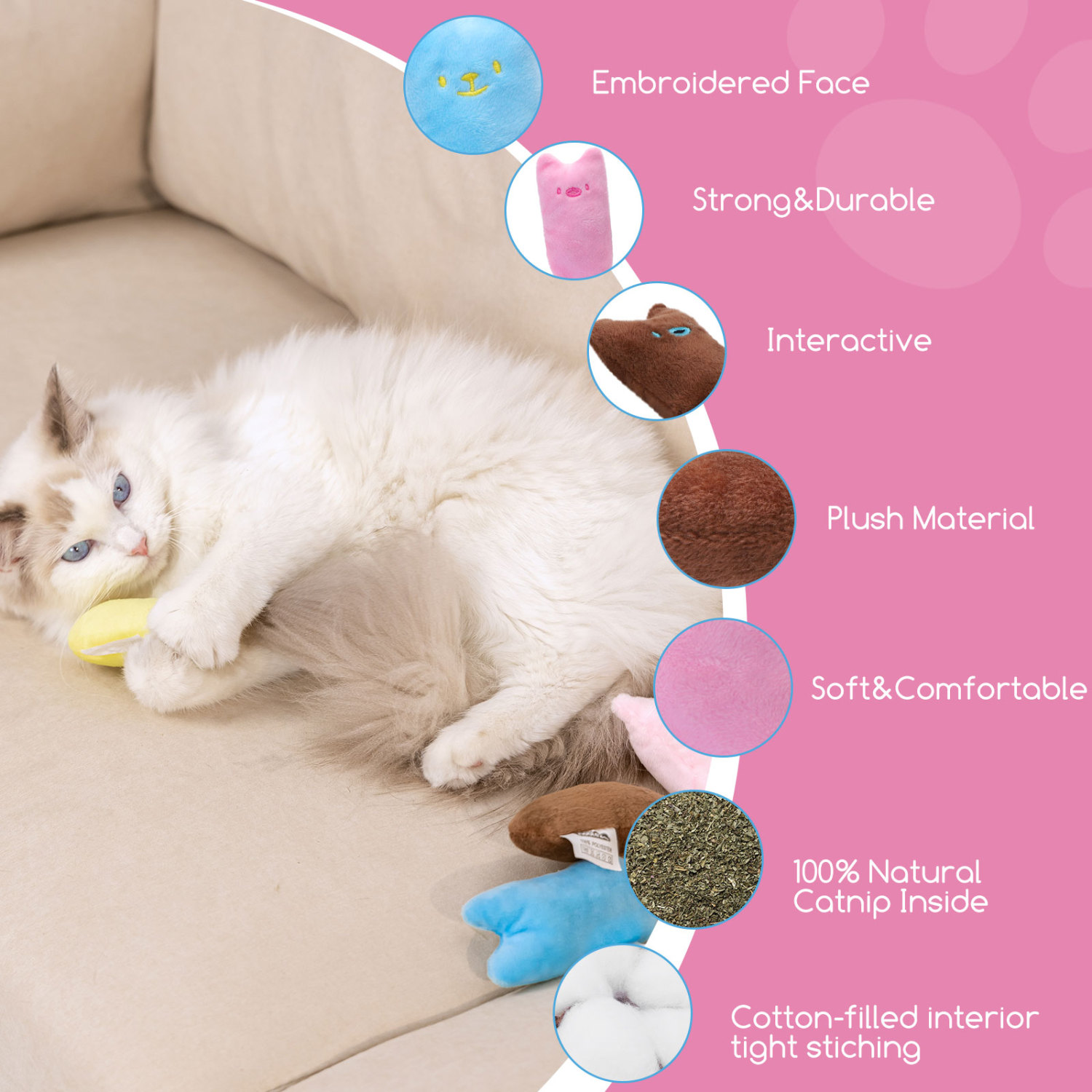 Nobleza - Brinquedo de Catnip 8 peças, Brinquedos de Catnip, Kit de Brinquedos Premium para Gatos, Pode ser usado para mastigar e limpar os dentes, Conjunto de 4 cores (2)
