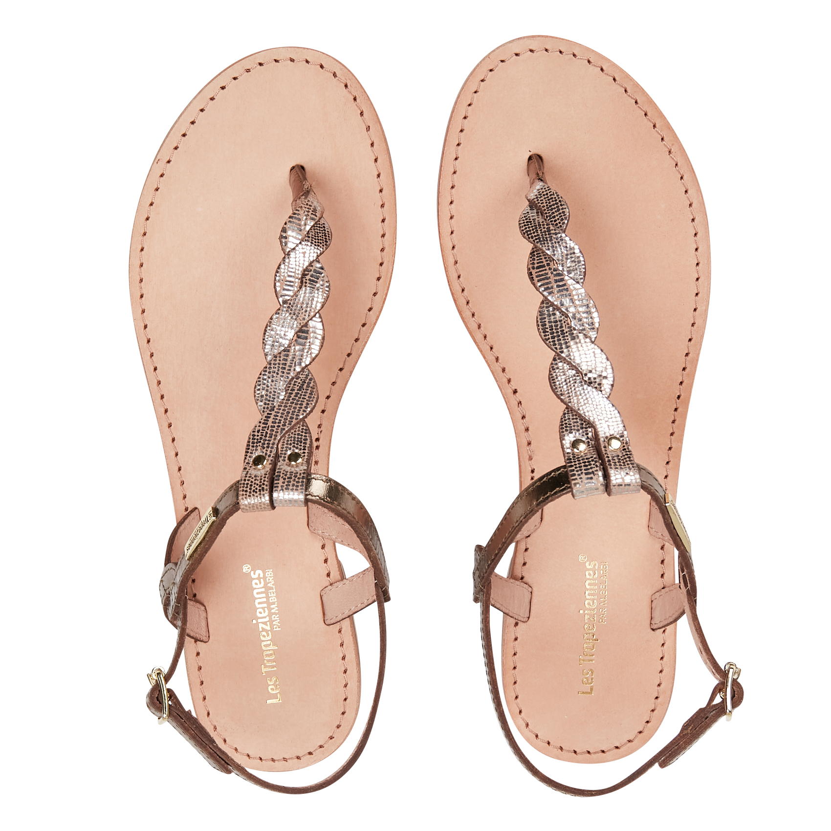HAMSONG - Sandales plates à brides tressées en cuir | Blanc