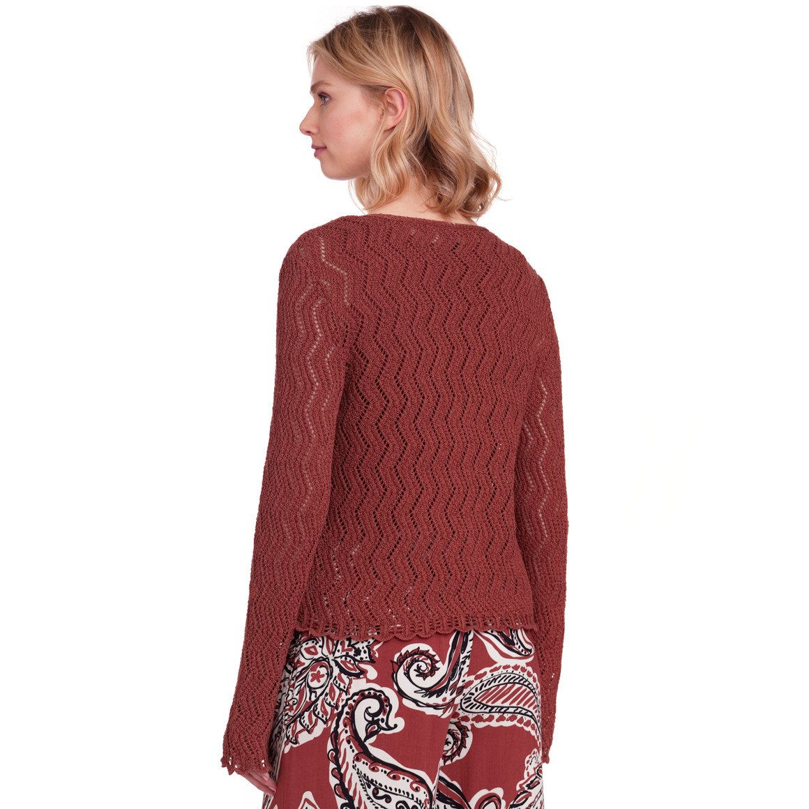 Gina Collection Damen Strickjacke mit Effektgarn dunkelrot