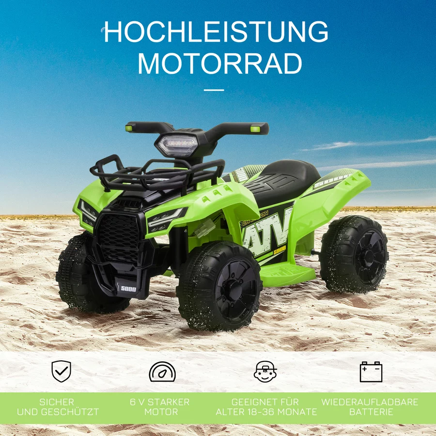 HOMCOM Elektroquad 6V Akku Elektroauto LED Frontlicht grün